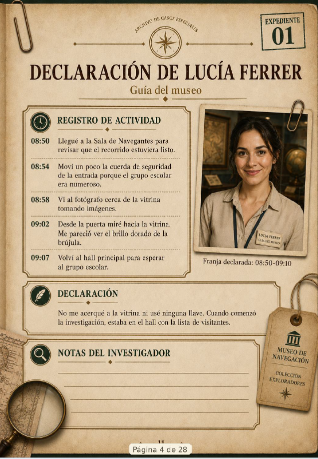 Ficha imprimible con la declaración de Lucía Ferrer, guía del museo