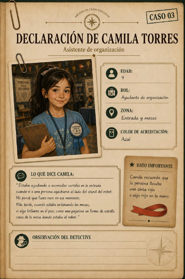 Ficha imprimible con la declaración de Camila Torres