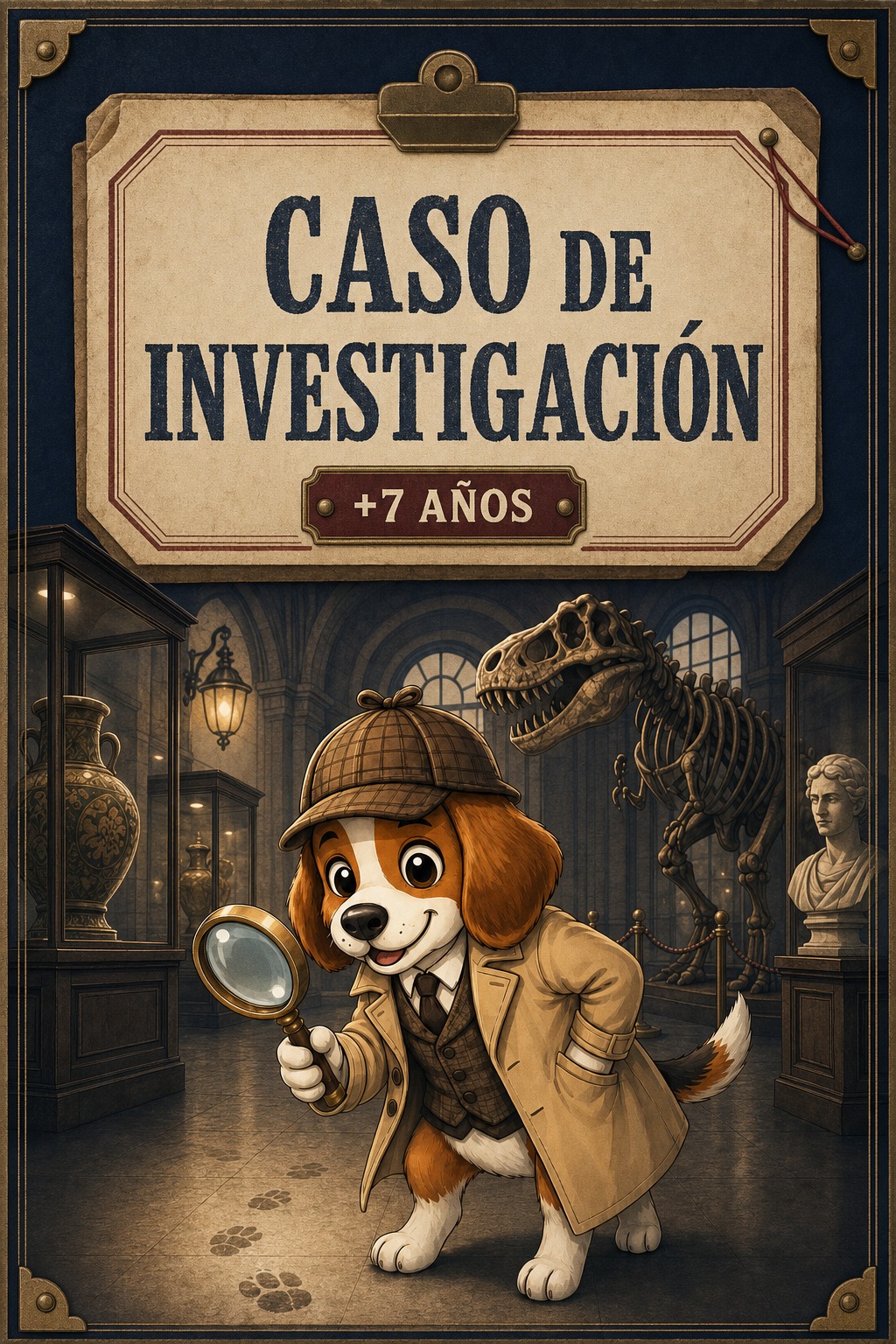 Portada del caso de investigación en el museo con perro detective